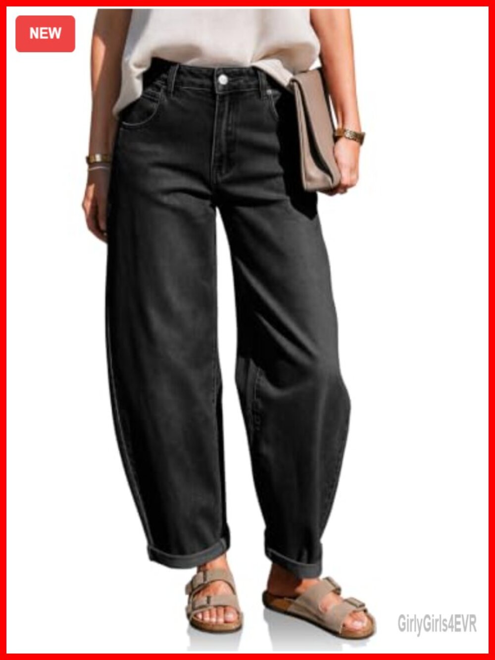 High Waisted Baggy Barrel Jeans Oversized Wide Leg Cuffed Denim Pants